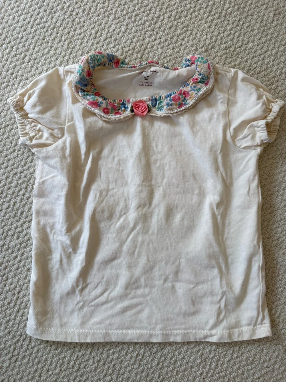 Konges Short Sleeve Top with Floral Peter Pan Collar
